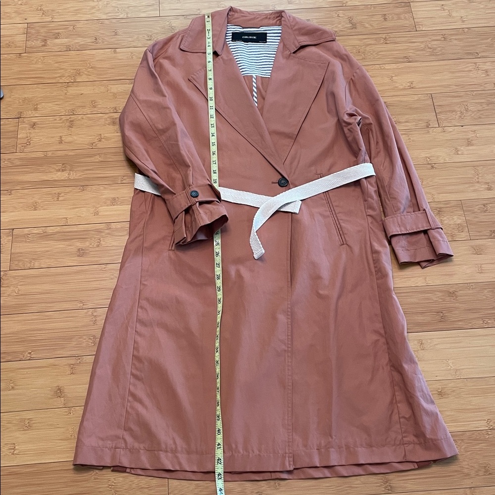 ZARA Trench Coat Contrasting Belt Size Small Single Button Notched Collar Orange - Picture 15 of 16